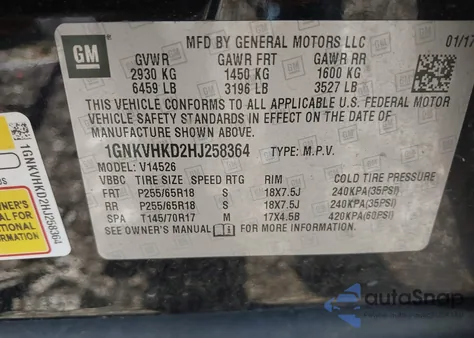 2017 Chevrolet Traverse 2Lt z USA, uszkodzony, nr VIN 1GNKVHKD2HJ258364